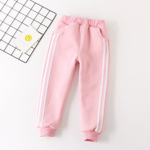 Autumn and Winter Lamb Fleece Striped Cotton Pants